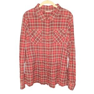 Athleta Tioga Women's Red Plaid Pleated Bottom Shirt, Size M/L